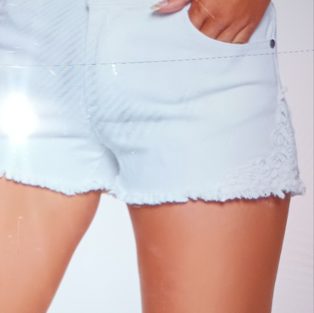 White Denim Crochet Shorts - Picture 11 of 12